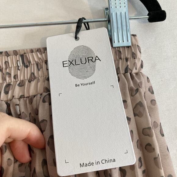 Exlura Women's Boho Leopard Print Pleated Midi Skirt Size L Safari Neutral Boho - Picture 3 of 12